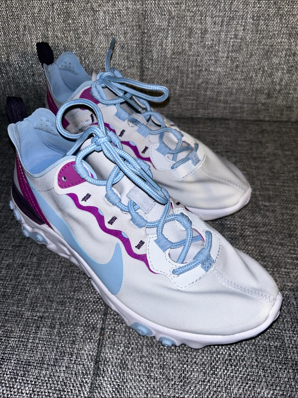 Nike React Element 55 - White Sneakers with Light Blue and Magenta Accents
